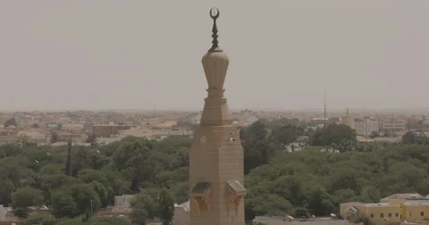Medium Shot of Minaret of Saudi Mosque in Nouakchott, Mauritania (4K) Stock Footage 47935057