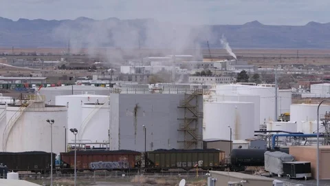 Medium shot oil refinery b Stock Footage 87300661