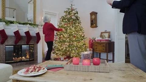 Medium shot of an old man taking a photo of his wife 動画素材 73114539