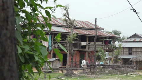 Medium shot of old village houses, Eastern Nepal, Nepal Stock-Footage 139740853