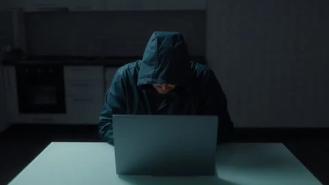 Medium Shot One Serious Man In Hoodie Staring At Laptop Monitor Stock Footage 333270648