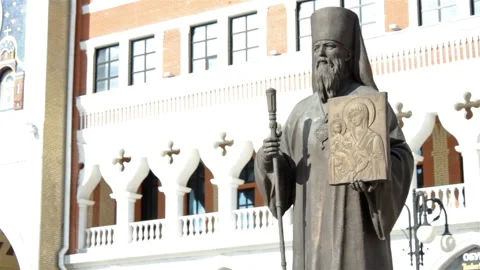 Medium shot of orthodox monument standing outdoor Stock Footage 65287777