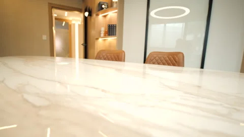 Medium shot with a path from table surface to meeting chairs 스톡 동영상 342473457
