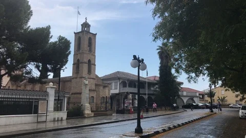 Medium Shot of People visit St John Cathedral in Nicosia Stock Footage 90843998