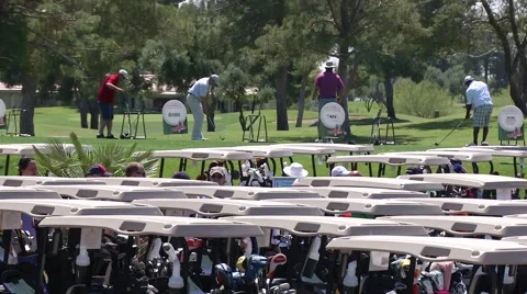 Medium shot, playing golf at golf corse Stock Footage 62846171