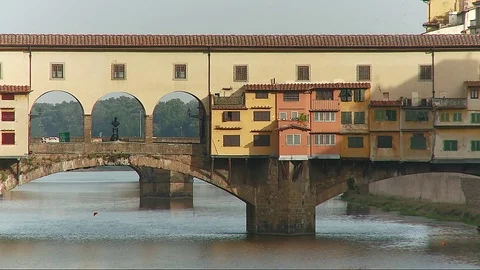 Medium shot of the Ponte Vecchio Florence, Italy Stock Footage 74796132