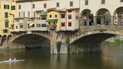 Medium shot of the Ponte Vecchio Florence, Italy Stock Footage 74796492
