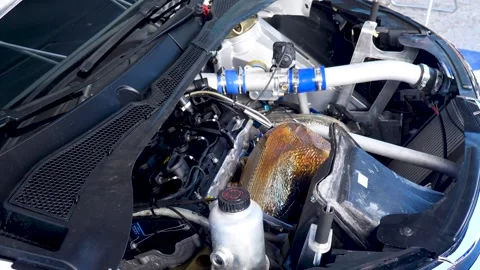 Medium shot of rally car engine. Rally ... | Stock Video | Pond5