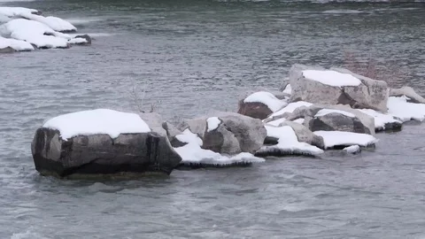 Medium Shot Rocks Covered With Snow Stock Footage 86957840