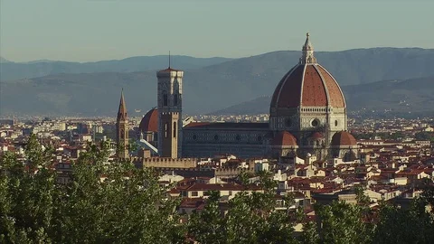 Medium shot Roof top view of the  Florence Duomo, Stock Footage 74795243