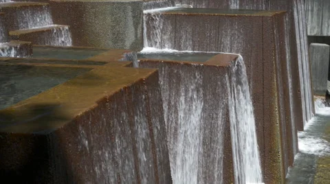 Medium shot from the side of the main waterfalls at Keller Fountain Stock Footage 63515820