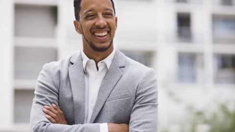 Medium shot side view of amused young female entrepreneur holding digital tablet Stock Footage 278011465