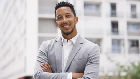 Medium shot side view of amused young female entrepreneur holding digital tablet Stock Footage 278011477