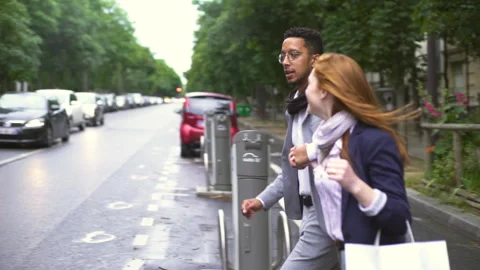 Medium shot side view of amused young female entrepreneur holding digital tablet Stock Footage 278012419