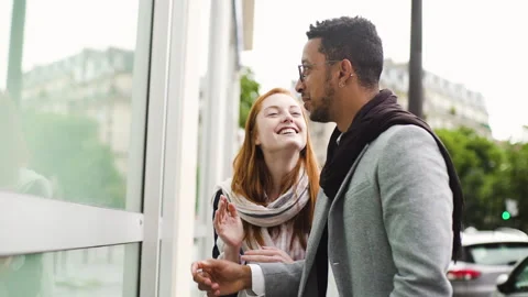 Medium shot side view of amused young female entrepreneur holding digital tablet Stock Footage 278012449