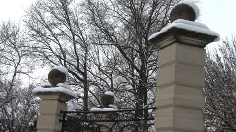 Medium Shot of Snowy Park Entrance Stock Footage