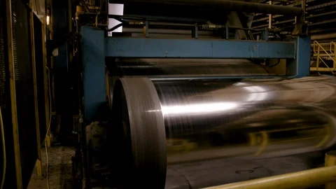 Medium Shot of Steel Sheet machine - Modern Factory - Tilt Up Stock Footage 89944480