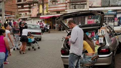 Medium shot in the streets of Comuna 13, a slum in Medellin, Colombia Stock Footage 105029050