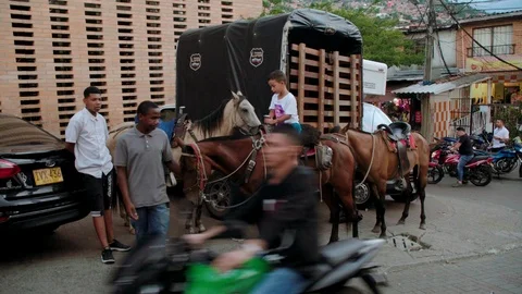 Medium shot in the streets of Comuna 13, a slum in Medellin, Colombia Stock Footage 105029190