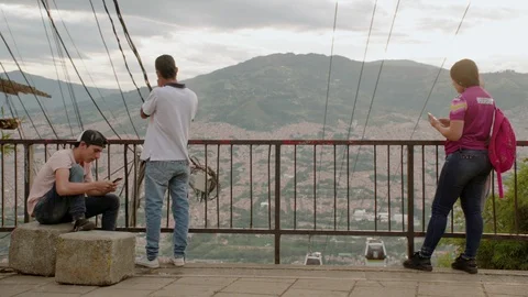 Medium shot in the streets of Comuna 13, a slum in Medellin, Colombia Stock Footage 105029383