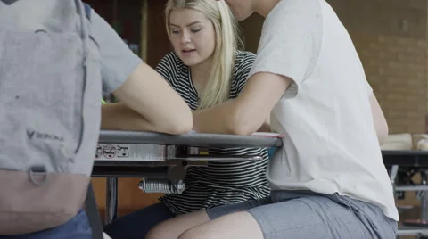 Medium shot of students studying in school cafeteria / Mapleton, Utah, United Stock Footage 68218153