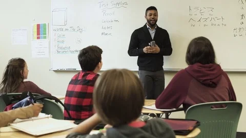 Medium shot of teacher presenting to a class 動画素材 73290952