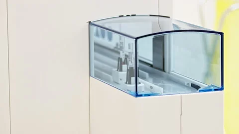 Medium shot of to test tubes turning on an automated lab line. Lab concept Stock Footage 233073146