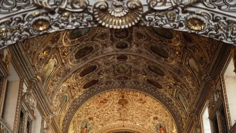 Medium Shot Tilt Down — Baroque Interior of Templo de Santo Domingo de Guzmán Stock Footage 315548897