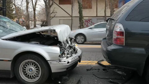 Medium Shot Tilt Down Car Accident Scene Graffiti Stock Footage 87038567