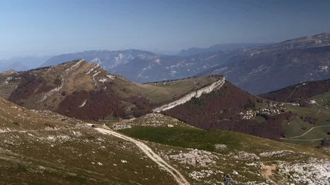 Medium shot from the top of Mount Baldo with the view of several hills Stock Footage 119422516