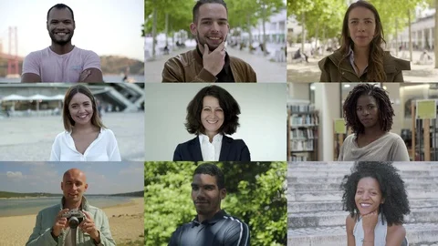 Medium shot of various cheerful workers smiling at camera Video stock 120456268