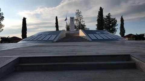 Medium Shot of War Heroes Memorial in Tymvos Stock Footage 100233177