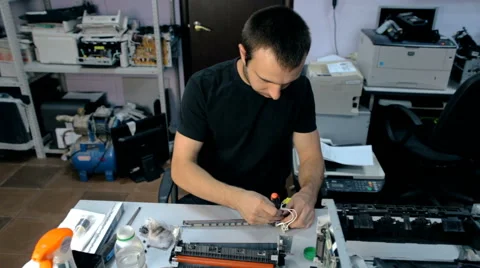 Medium shot Worker clean electronic stuff Stock Footage 65512013