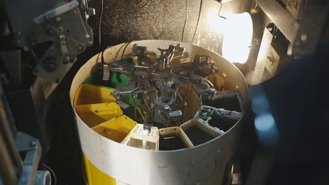 Medium shot of a working mechanism of automatic film developing machine Stock Footage 126933748