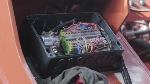 Medium shot_Static on big mining machine engine electronics 스톡 동영상 157815485