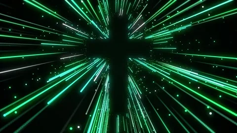 Medium spring green creative colored glow sunrise lines flowing from cathol.. 스톡 동영상 247277610