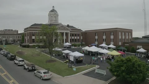 Medium Static Aerial View Of Local Farmer's Market Doing Business. 4K Stock Footage 152646540