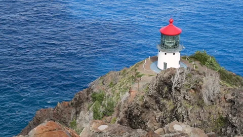 Medium, static background shot of the Makapu'u Lighthouse on Oahu Stock Footage 272347544