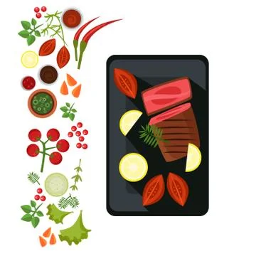Medium Steak on Plate. Vector Illustration Stock Illustration