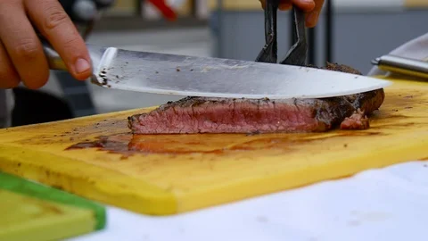 Medium steak red bloody slice Stock Footage 98149117
