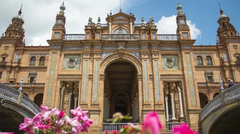 Medium time lapse shot of the main building on Plaza de Espana, Seville Stock Footage 64554688