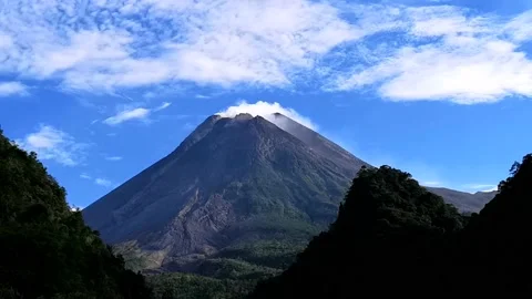 MEDIUM VIEW AN ACTIVE VOLCANO MOUNTAIN WITH BLUE SKY IN THE MORNING Video stock 203096761
