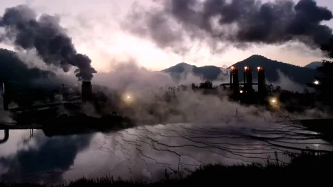 MEDIUM VIEW GEOTHERMAL WITH SUNSET IN THE AFTERNOON Video stock 203095180