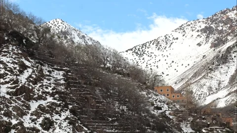 Medium view of High Atlas Mountain from Imlil, Marrakech. Toubkal National Parc. Video stock 328816288