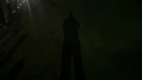 MEDIUM VIEW VEHICLE LIGHT AND SHADOW IN THE NIGHT Video stock 203093682