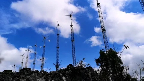 MEDIUM VIEW AN WINDMILL WITH BLUE SKY IN THE NOON Video stock 203095805