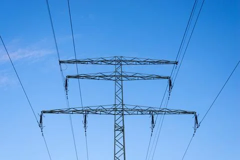 Medium voltag power line pole Stock Photos