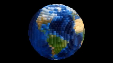 Medium Voxel Planet Earth Globe Spin Loop with Alpha  Stock Footage 2670867