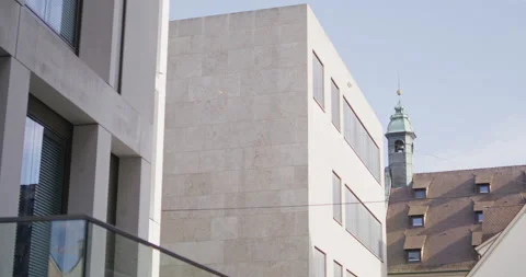 Medium wide shot of the backside of the synagogue of Ulm. Camera tracking Stock Footage 163695599