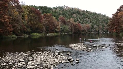 Medium wide steady shot of the Fork River Mountain in autumn, Oklahoma Stock Footage 151934967